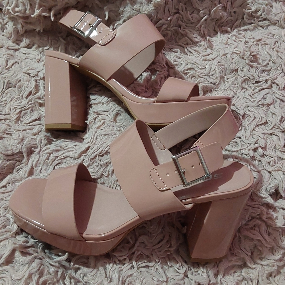 Pink chunky heel platform sandals